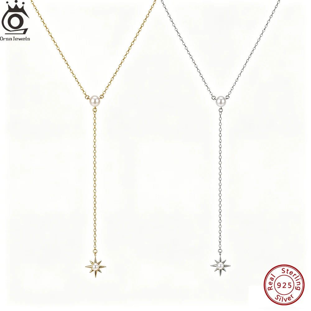 

ORSA JEWELS Fashion 925 Sterling Silver Sexy Y-Shaped Chain with Pearl Necklace for Women Summer Jewelry Accessorry BQN28