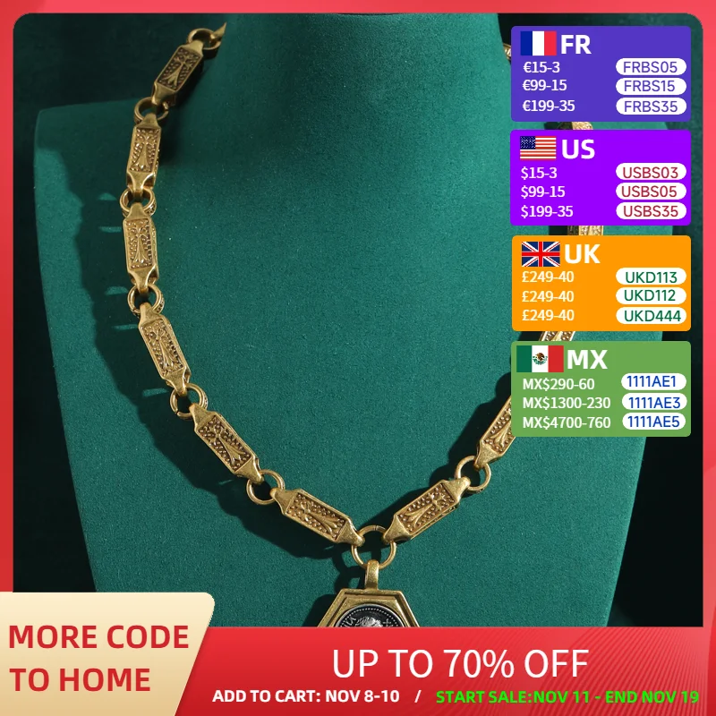 

Vintage Ancient Coin Pendant Necklace Bamboo Queen Head Woman Antique Gold Color High Quality Luxury Brands Jewelry 2025 New In