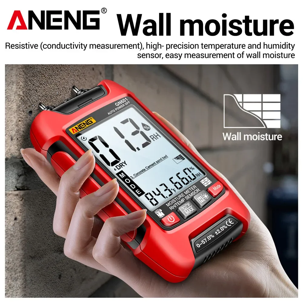 ANENG GN601 Moisture Meter Digital Wood Damp Tester Resistive Sensor 7 Kinds Material Test for Wood Brick Concrete Cement Wall P