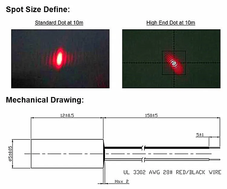 D5mm 635nm 0.5mW 1mW 5mW Red Dot Laser Aluminum Material Diode Module Industrial Grade APC Driver PMMA/Glass Lens CE