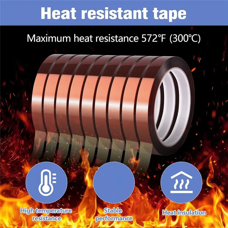 9 Rolls 10Mmx33m (108Ft) Sublimation Tape Heat Tape Transfer Tape High Temperature Heat-Resistant Tape, Heat Tape