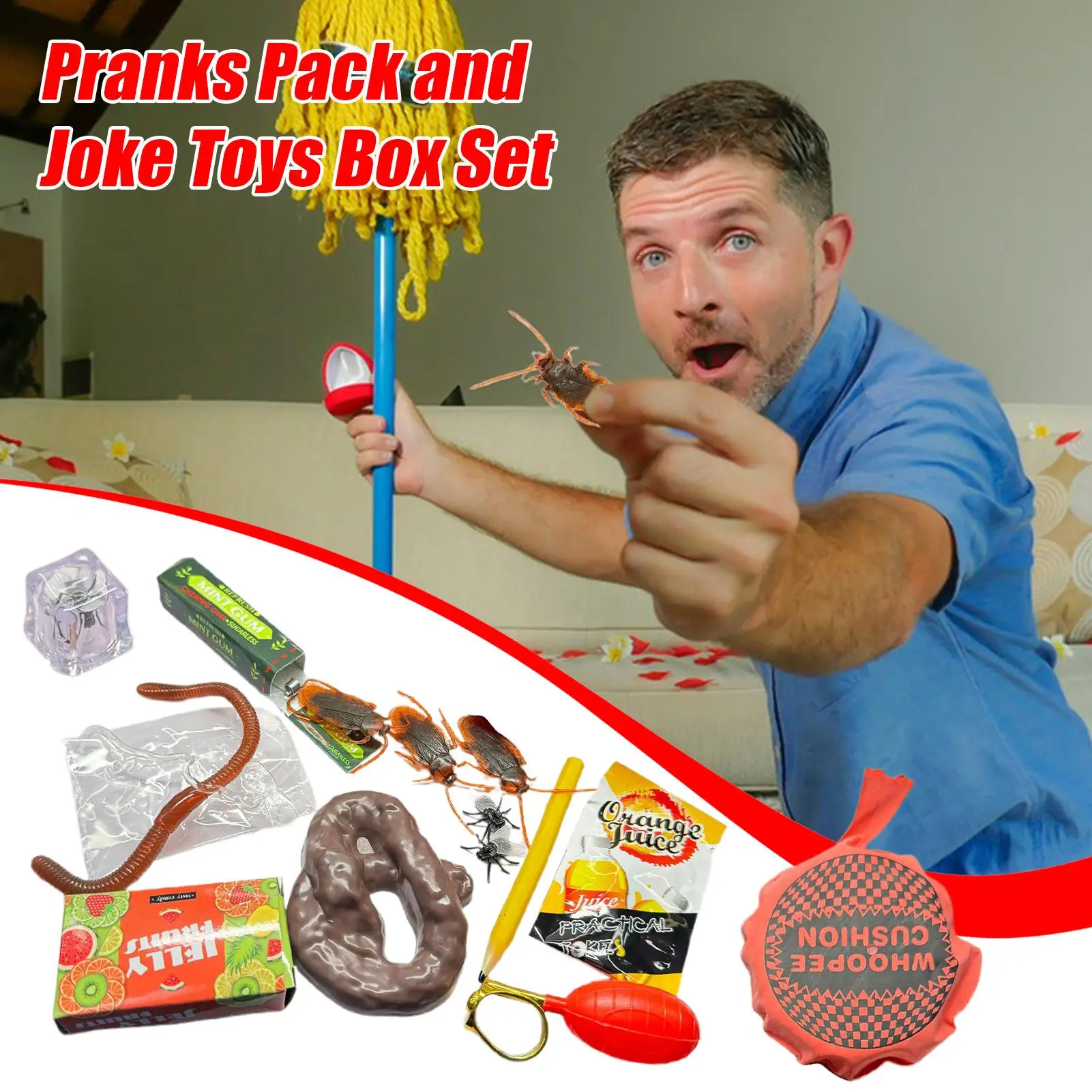Funny Tricky Toys Set Fake Poop Noise Maker Joke Box Simulation cockroach Prank Props April Fools Halloween Party Supplies
