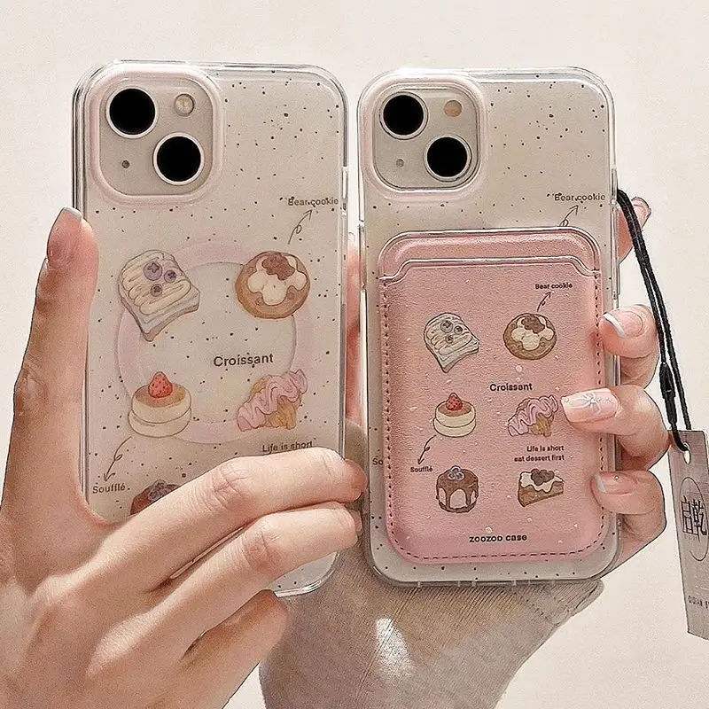 Splashing Ink Dessert for Magsafe Card for iPhone 16 15 13 14 Samsung Leather Card Cover ID Subway Access Card Slot Accessories