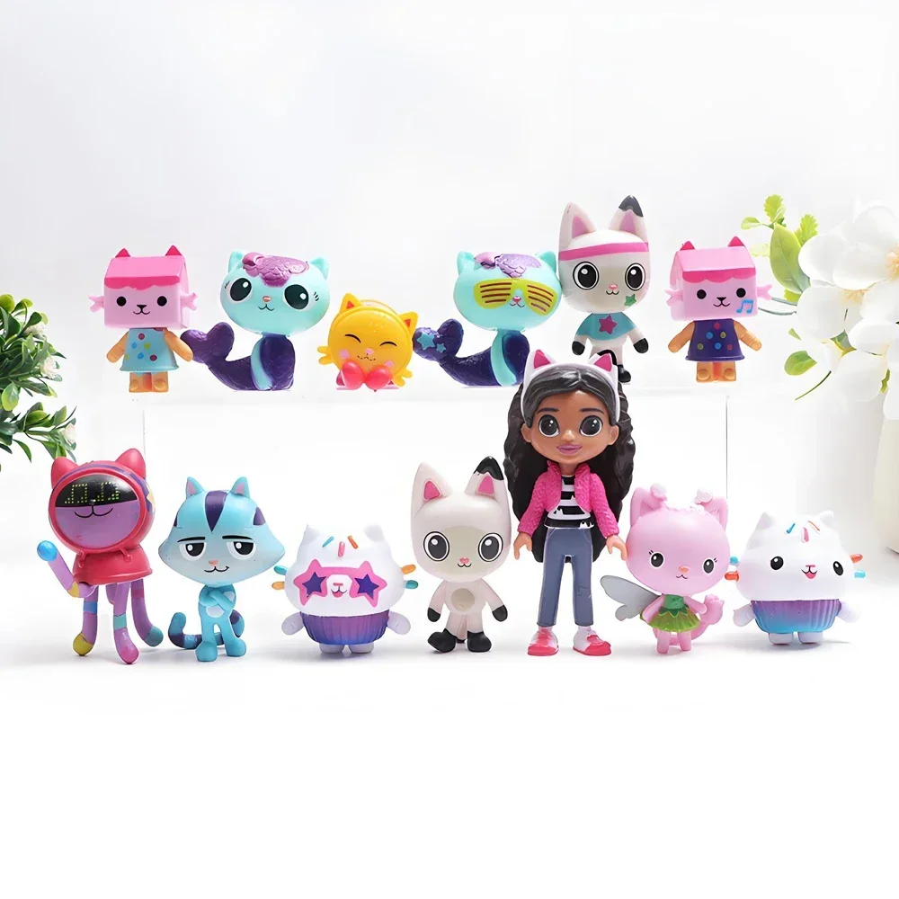 @ 13 pçs gabby dollhouse anime figura brinquedo carro sorridente gato abraço gaby menina bonecas mercat dos desenhos animados figura de ação criança natal presente aniversário