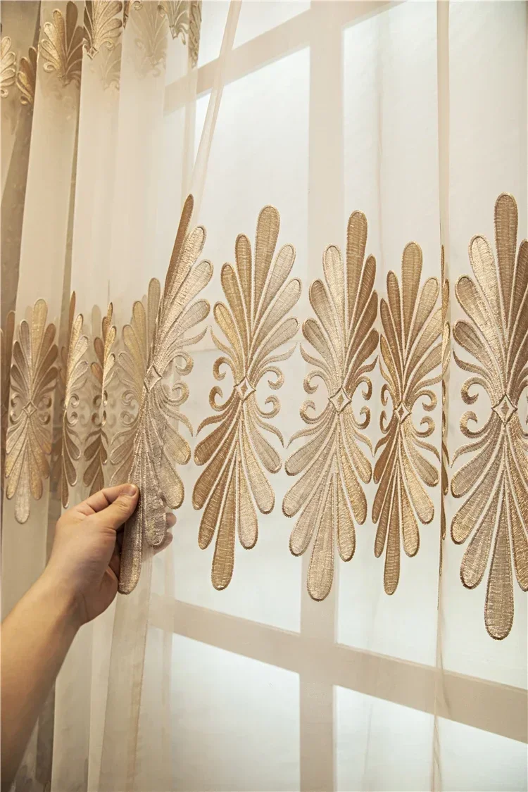 

Роскошная европейская вилла для гостиной, вышитые шторы, простая европейская спальня, кабинет, балкон, кофейный цвет, тюль, настройка