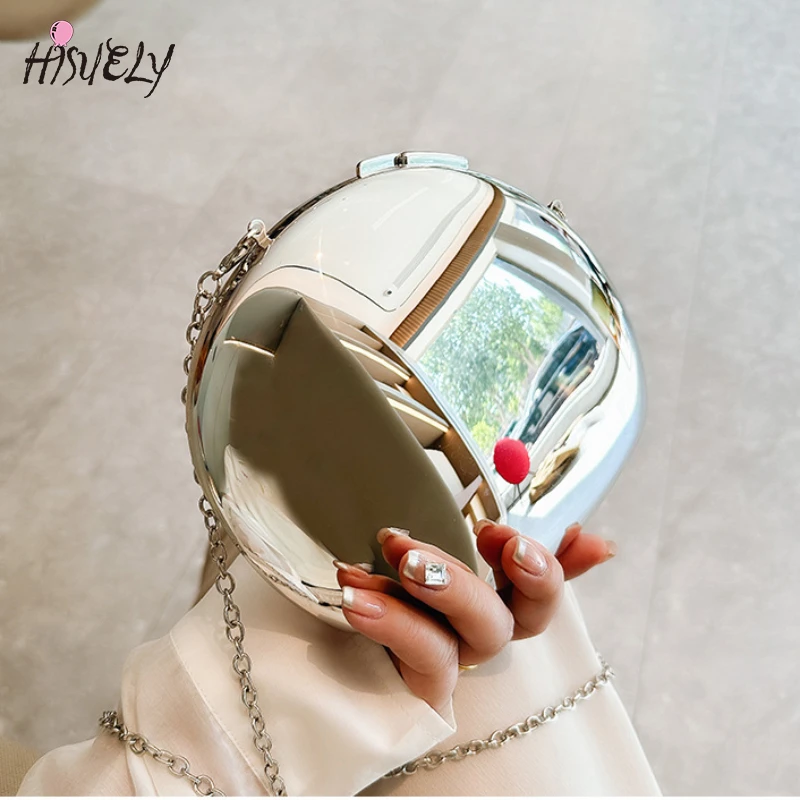 2024 New Acrylic Shell Shape Clutch Bag Gold Silver Women Evening Party Bag Cute Shiny Metal Shoulder Crossbody Bags Small Purse