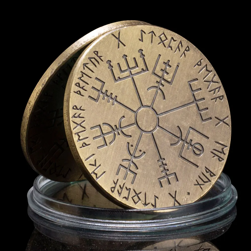 Vegvísir Bussola vichinga Souvenir e regali placcati in rame Moneta fortunata Monete commemorative da collezione Decorazioni per la casa