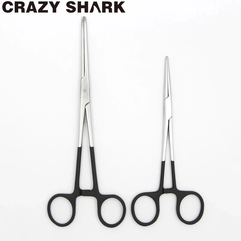 Crazy Shark 6.5''/8.5''Stainless Steel Fly Fishing Forceps Hook Remover Tackle Straight/Curved Tip Clamps Fishing Plier Tools