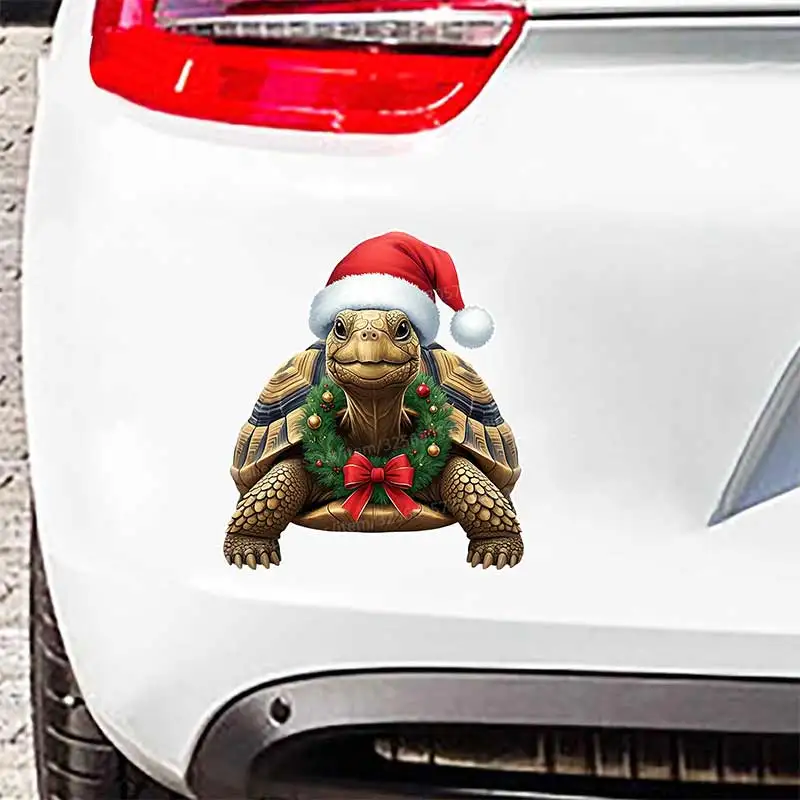 Whimsical Christmas Turtle Car Sticker Waterproof Vinyl Decal on Bumper Rear Window Self-adhesive Decals Holiday Animal Art Y349