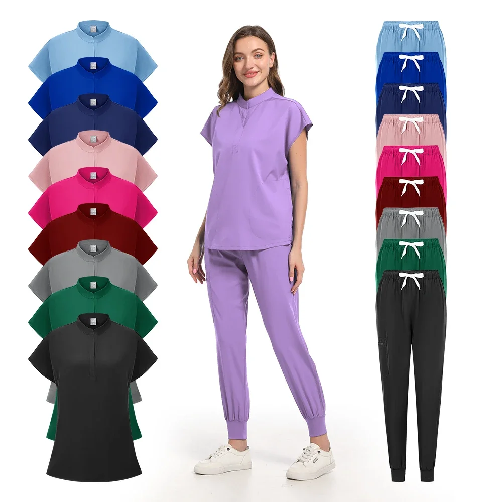 Women Scrubs Sets Polychrome Medical Uniform Hospital Working Scrub Suits Nurse Accessories Dental Surgery Suit Lab Workwear