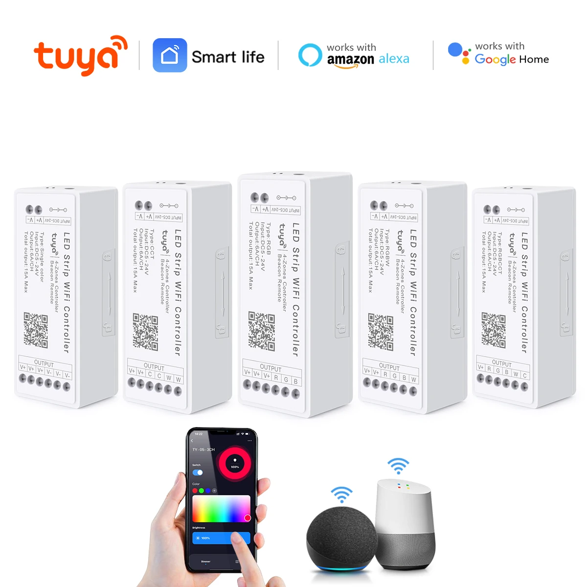 

Регулируемый Wi-Fi контроллер для одного цвета, Цветовая идентификация CCT RGB RGBW RGBCCT