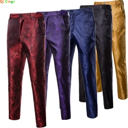 Lente Dunne Paarse Bloemenpak Broek Mannen, Trouwfeest Jurken Broek, Mode Casual Broek, Goud Rood Zwart Pantalones Hombre