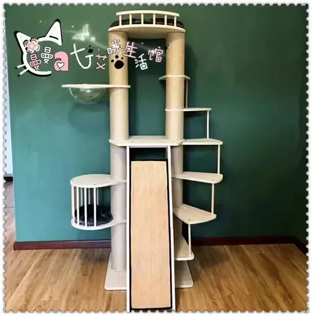 Wooden Cat Castle Chamfer Scratch Board Nest Cat Villa Large Luxury