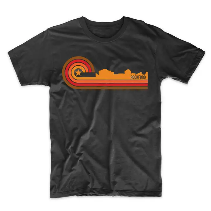 Men'S Rockford T Shirt Retro Style Illinois Skyline Il