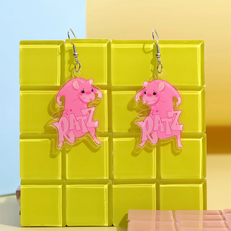 Pink Mouse Ratz Ear Pendants Cartoon Cute Rat Earring Fashion Trendy Ear Accessories Drop Earrings Jewelry Gift for Friends