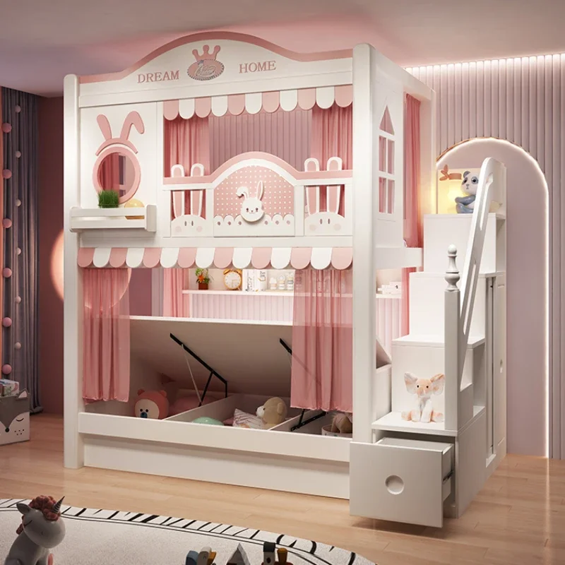 

Upper and lower beds Bunk beds Adult high box cartoon girl Princess bed Children's bed High and low dry