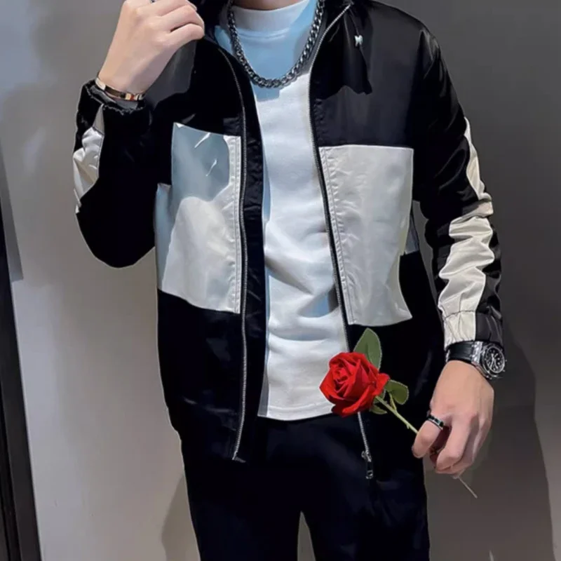 

​ Осень 2024, модная мужская куртка с цветными блоками, элитная уличная одежда, повседневная верхняя одежда