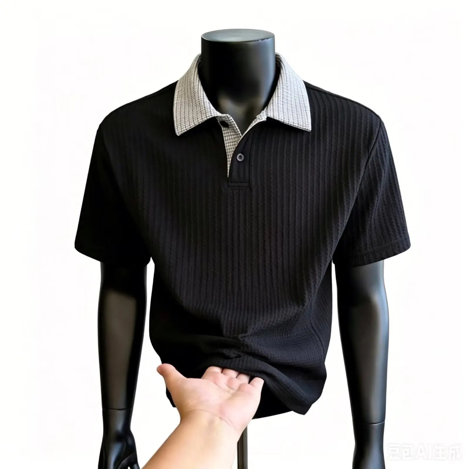 Summer Men's Fashion Casual Knitted Plaid Collar Polo Shirt Short Sleeve