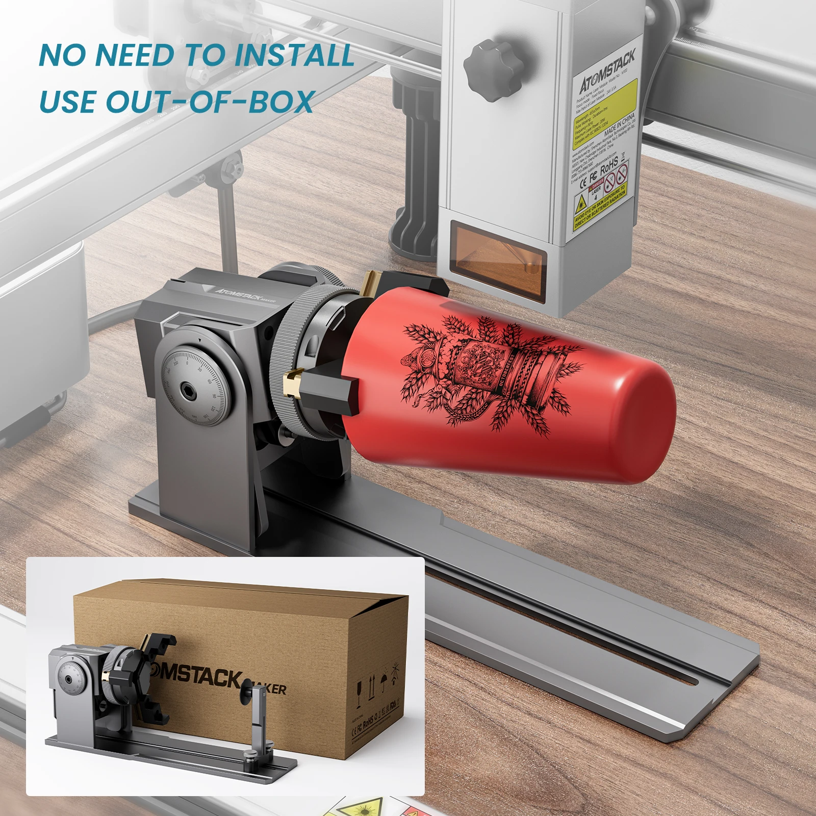 Atomstack Maker R1 PRO Multi-function Chuck and Roller Rotary Compatible with 95% Laser Engraver CNC Engraving Cutting Machine