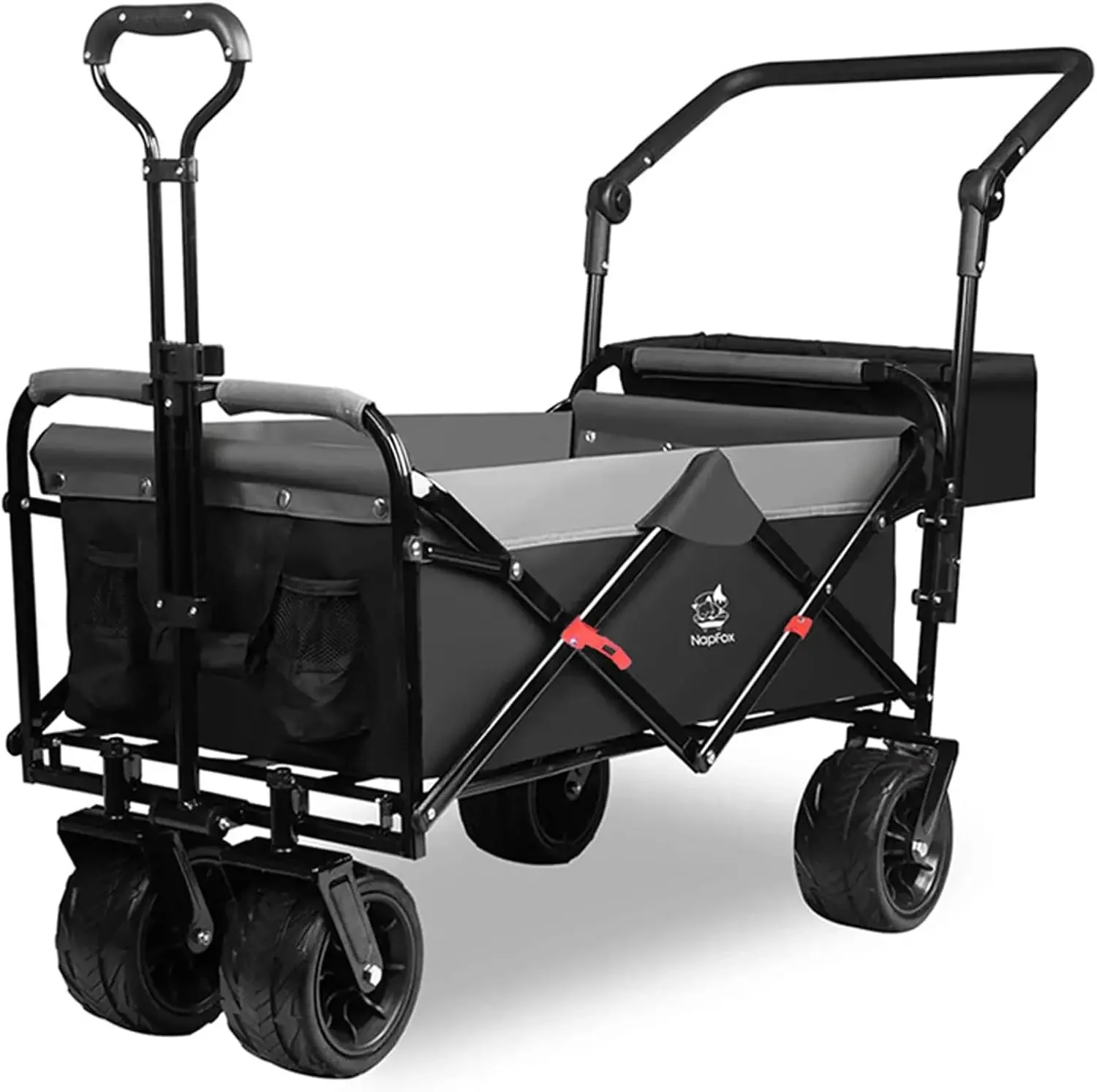 

Collapsible Folding Wagon Cart Utility Wagon with Removable Rear Bag Adjustable Push Pull Handle, All Terrain Beach Wagon