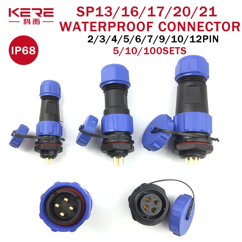 SP13 SP16/17 SP20/21 2-12PIN Waterproof Aviation Connectors Male/Female Plug Socket Nut/Docking IP68 Cable Wire Connector