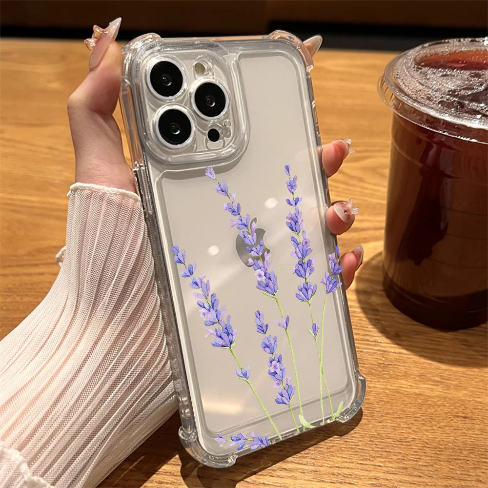 Luxury Lavender Coque for iPhone 15 14 13 ProMax XR XS Max 7 8 Plus SE 2022 12 11 Transparent Shockproof Hard Back Phone Cases