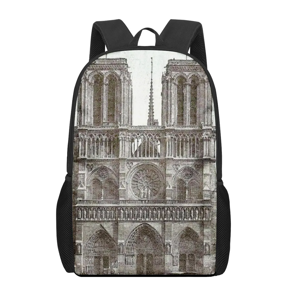 Mochila escolar para meninos e meninas, estampa de cenário Notre Dame De Paris, bolsa de livros infantil para adolescentes, mochila de laptop