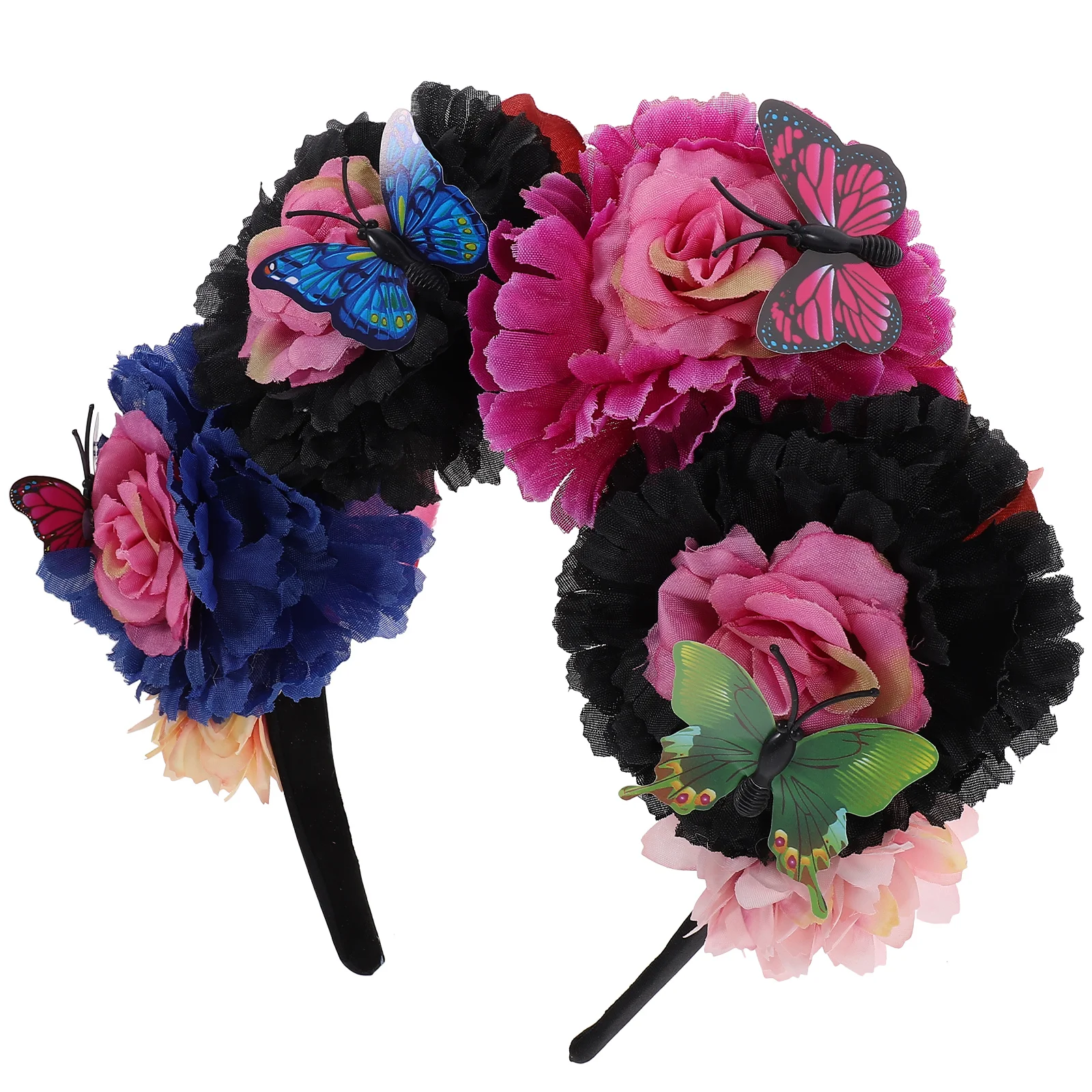 Day of The Dead Headband Headpiece Mexican Accessories for Women Flowers Costume Party Crown Girls Fabric Hairband