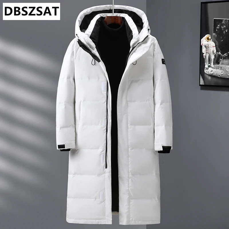 Men Down Jacket Long Parka Coat 800 White Duck Down Coat Men Winter Outwear White Jacket Hooded Overcoat Mens Fashion 2021