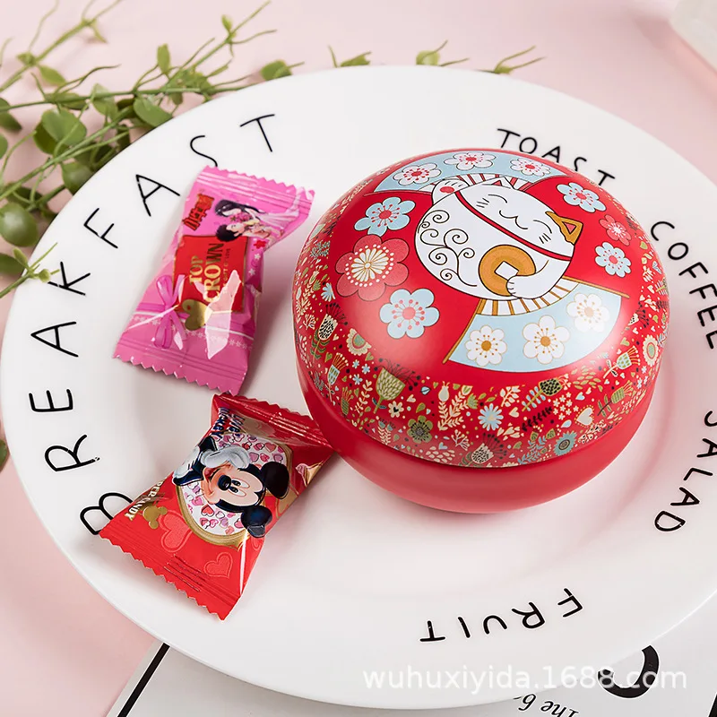 1PCS Cartoon Rabbit Dessert Tin Storage Box Small Round Seal Tea Cans Girls Bedroom Jewelry Case Metal Candy Packaging Gift Box