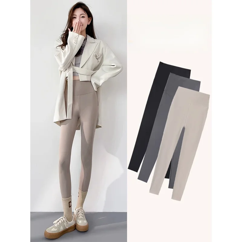 กางเกงโยคะเอวสูงสำหรับผู้หญิง ผ้าซับใน ทรงเข้ารูป กระชับสัดส่วน ใส่สบาย สำหรับฤดูใบไม้ร่วงและฤดูหนาว กางเกงขายาวลำลอง ใส่เป็นเสื้อคลุมด้านนอกได้