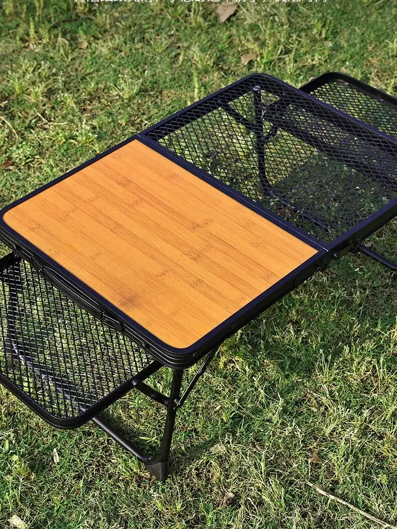 Outdoor portable adjustable aluminum alloy iron mesh street stand camping, picnic, barbecue, coffee table, simple folding table