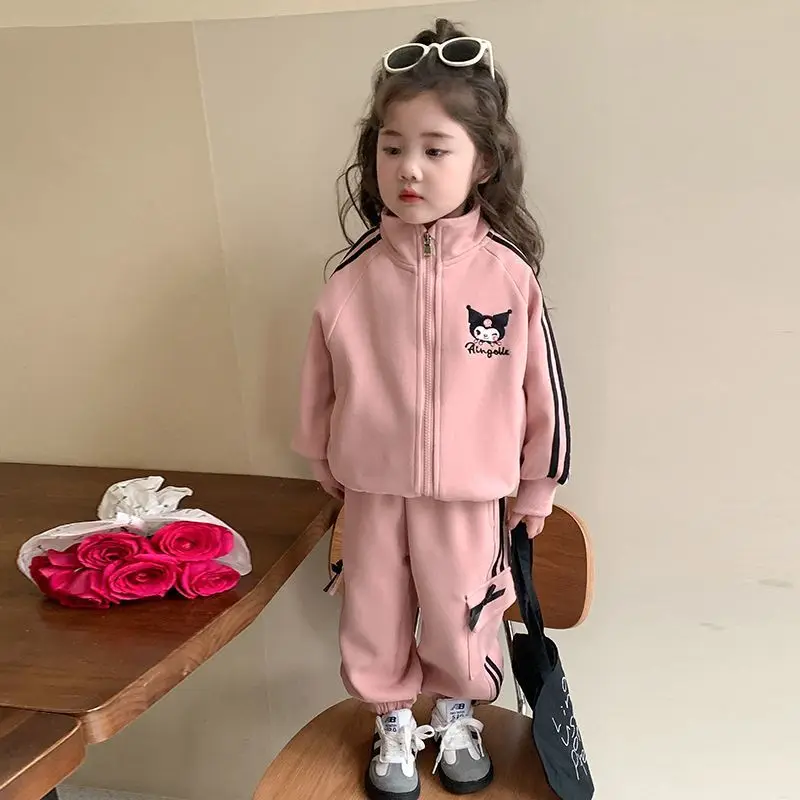 

Kawaii Kuromi Sanrio Cartoon Fashion Suit Autumn Students Lovely Cardigan Sweatpants Children Birthday Presents for Girls