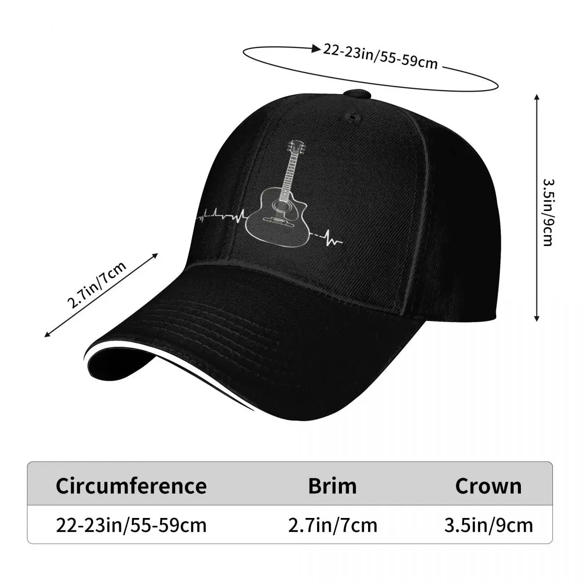 Guitar Heartbeat Pulse Guitarist Player Cap Men Women Hat Sports Caps Men's Baseball Cap Man Hat Baseball Cap