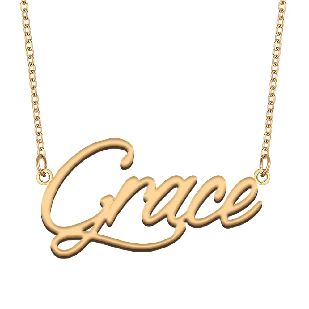 

Grace Name Necklace for Women Stainless Steel Jewelry Gold Plated Nameplate Pendant Femme Mothers Friends Gift