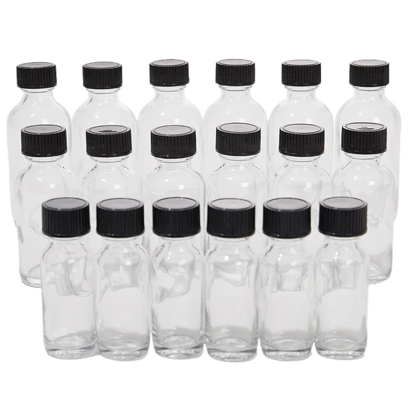 6pcs Small Clear Glass Bottles with Lids for Liquids Tiny Short Jars with Caps Mini Glass Juice Bottles for Potion, Ginger Shots