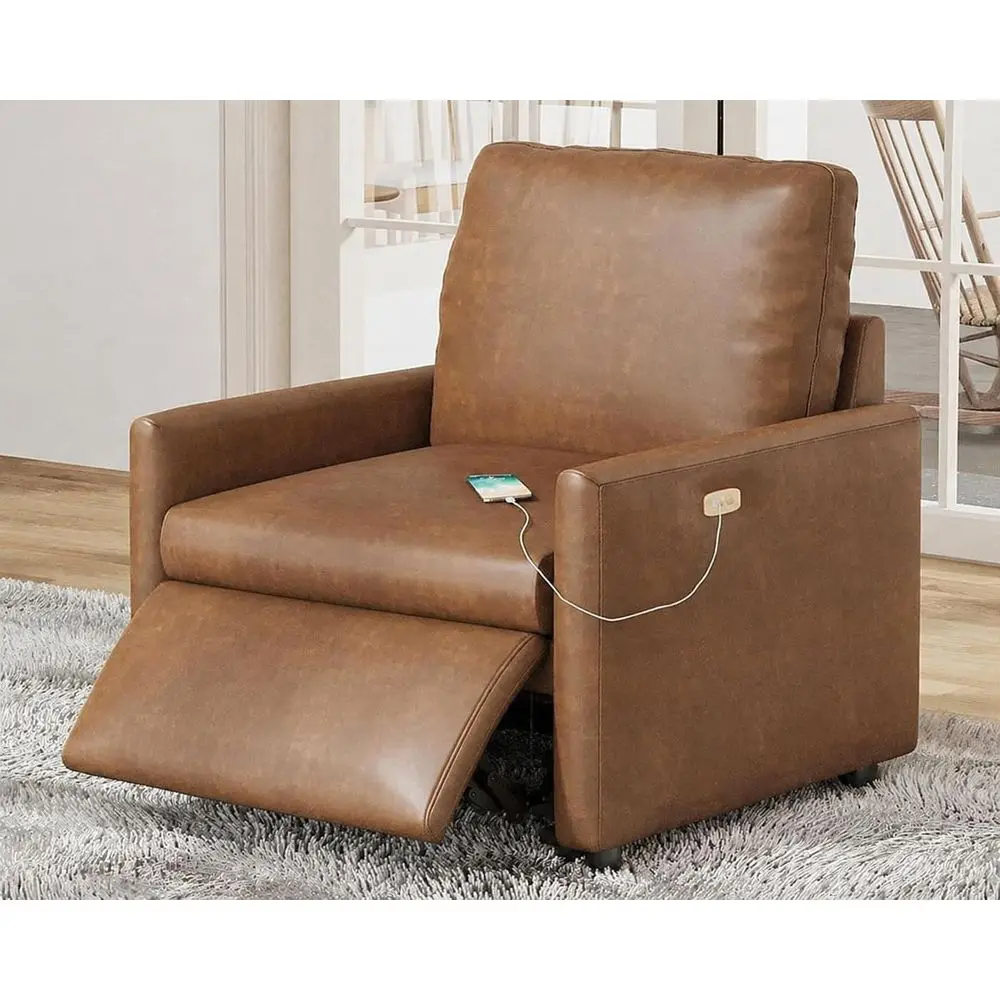 

Brown Leather Power Recliner Chair with USB Port, Single Sofa for Living Room