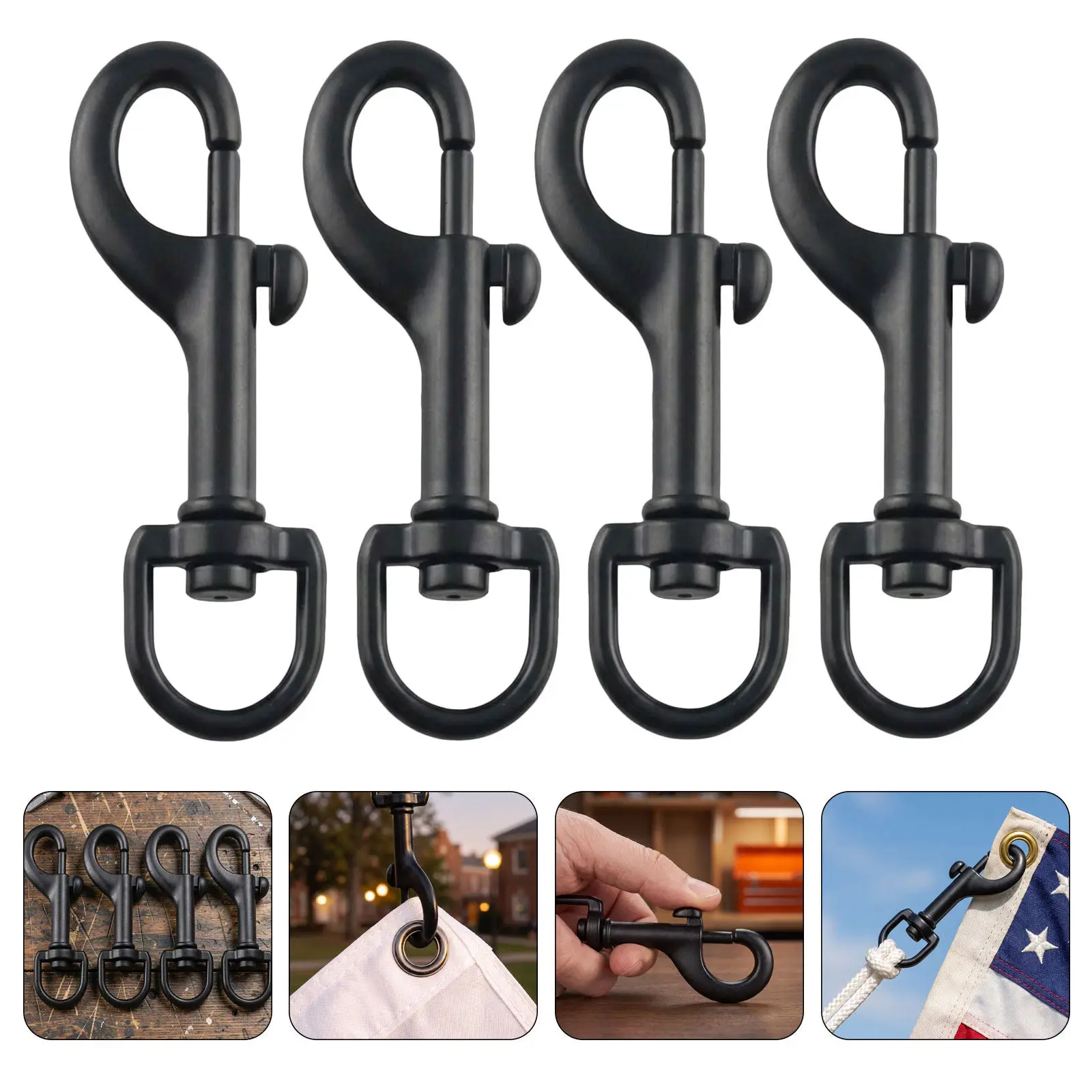 4Pcs Flag Pole Swivel Eye Hook Zinc Alloy Stainless Steel Outdoor Rotatable Flag Hooks Bolt Hooks for Rope Cable Chain Accessory