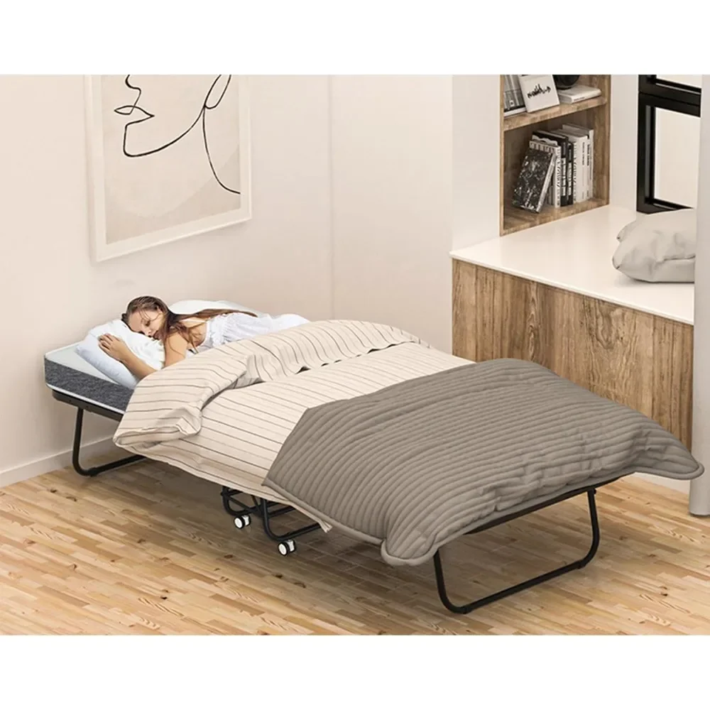 سرير كبير قابل للطي مع مرتبة مقاس 75 بوصة × 46 بوصة للكبار موفر للمساحة قابل للطي لسرير الضيوف سهل التخزين