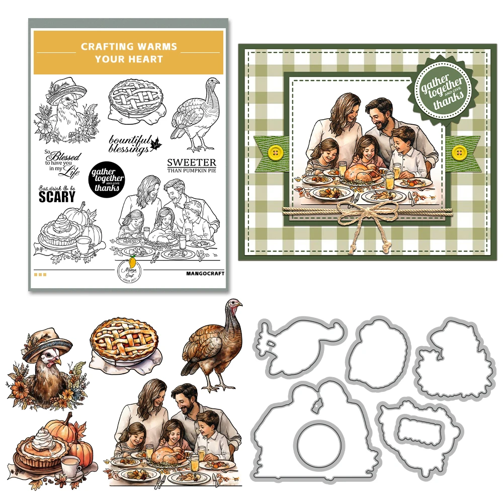 Mangocraft Thanksgiving Day With Family Cutting Dies Clear Stamp DIY Scrapbooking Supplies Metal Dies Silicone Stamp Cards Album