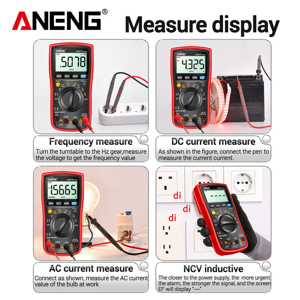 

ANENG AN870 True RMS Digital Multimeter 19999Counts Professional AC/DC Voltage Current Multifunctional Electrician Testing Meter