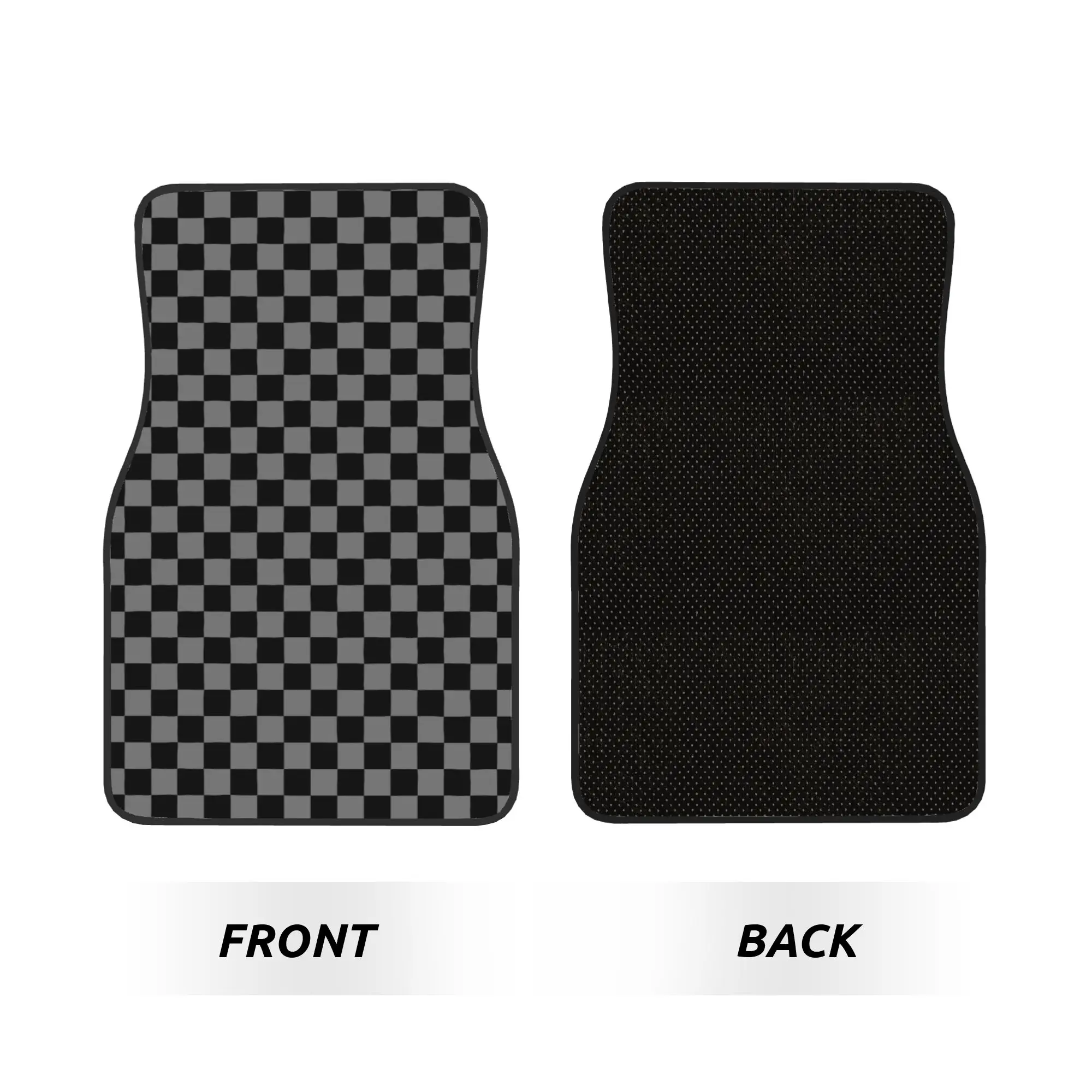 4PCS Crystal Velvet Car Floor Mats Set Gray and Black Checkered Checkerboard Plaid Universal Auto Front And Rear Foot Mats