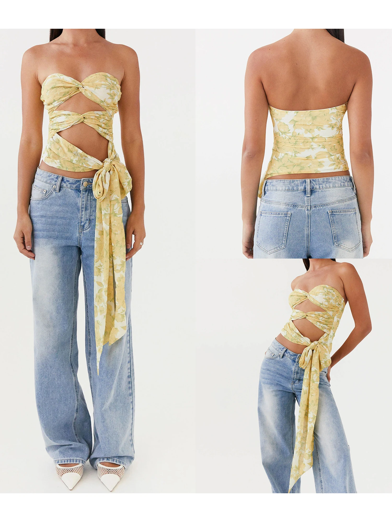 المرأة قبالة الكتف كشكش المحاصيل قمم الصيف بوهو الأزهار طباعة مطاطا صديرية دائرية مثير صالح بلوزة قميص