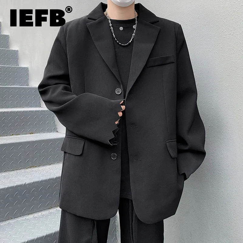 

IEFB Solid Color Casual Simple Male Blazer New Stylish Single Breasted Suit Jacket Zigzag Cuff Niche Design Loose Fit 9C7177