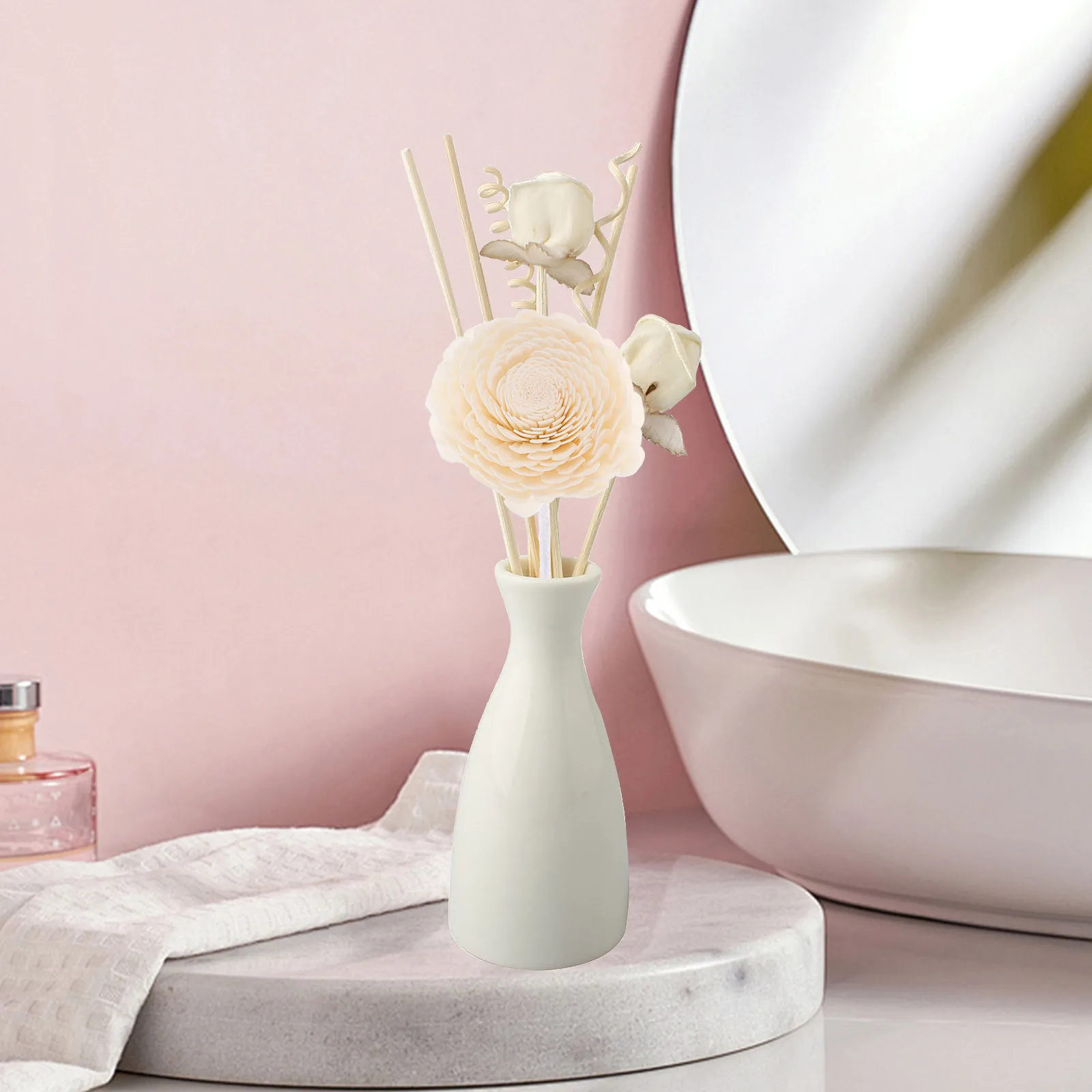 4 Stück Mini-Blumendiffusor für ätherische Öle, getrocknete aromatische Blumen, Heimdekoration, Lufterfrischer für Büro, Schreibtisch, Badezimmer, Schlafzimmer