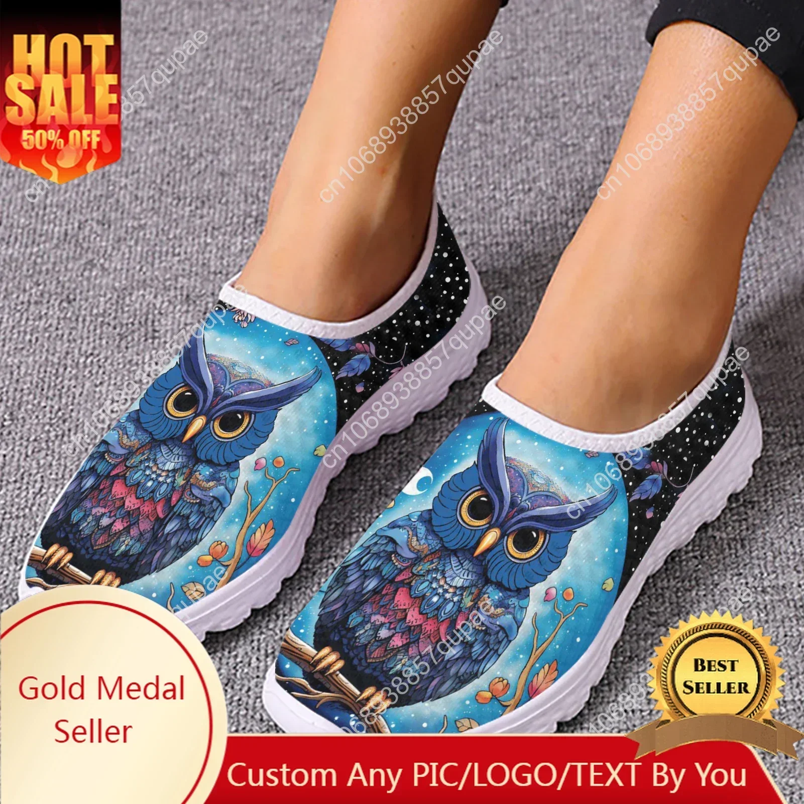 

Cartoon Owl Mesh High Quality Sneakers Women Men Teenager Casual Fashion Custom Made Tennis Flat Couple Shoes