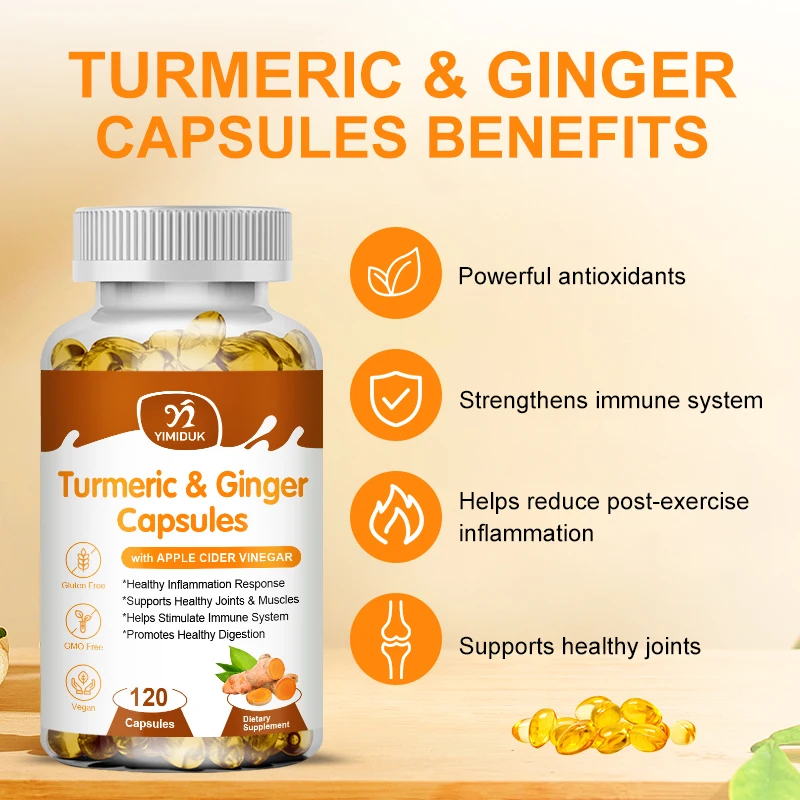 Turmeric Curcumin Ginger Capsules Promote Healthy Digestion of Intestines Anti-Inflammation and Joint Pain Relief