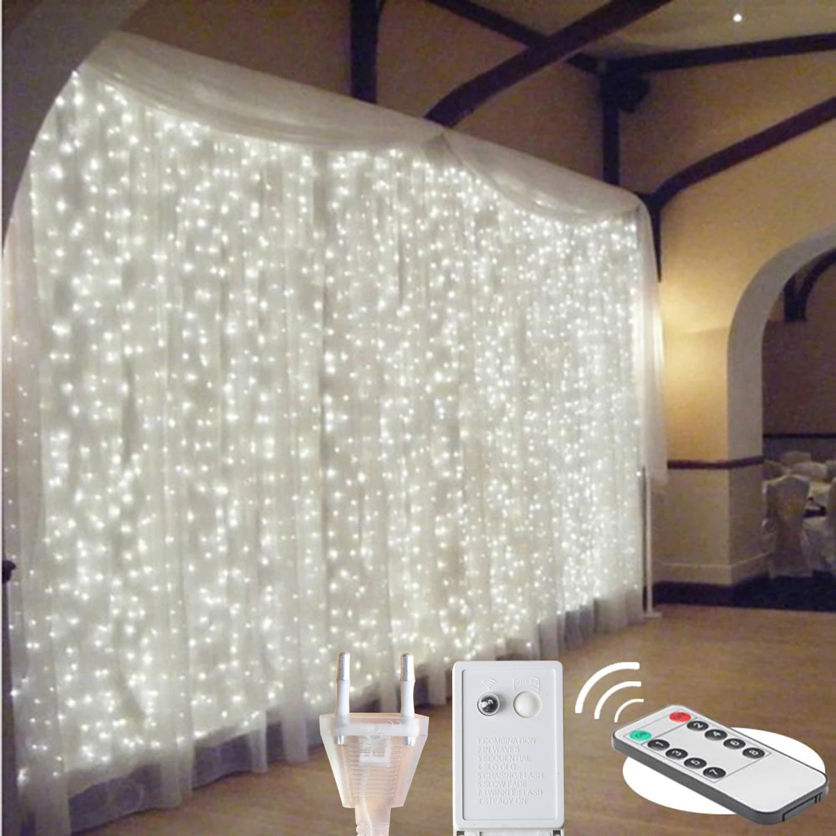 3x2/4x2 Remote Control Icicle Curtain Fairy Lights Christmas Lamps LED String Lights Garland Party Garden Street Wedding Decor