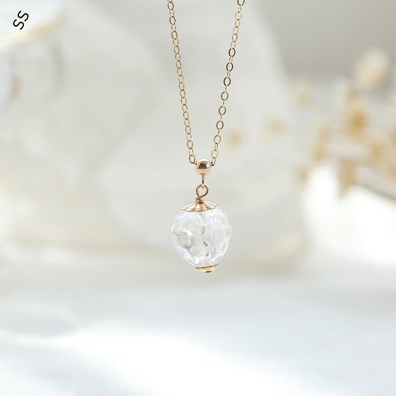 14K Gold-filled O Shape Chain 45CM with White Crystal Beads Pendant for Autumn/Winter Sweater Garment Accessories of Women/Men