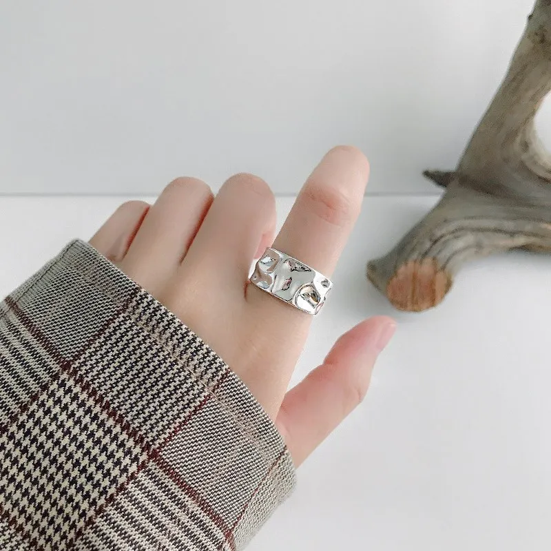 Silver Color Irregular Opening Ring For Women Men Fashion Geometric Wide Punk Rings Unique Design Finger Jewelry For Party